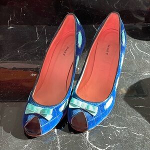 Velvet Blue Marc Jacobs Open Toe Pumps